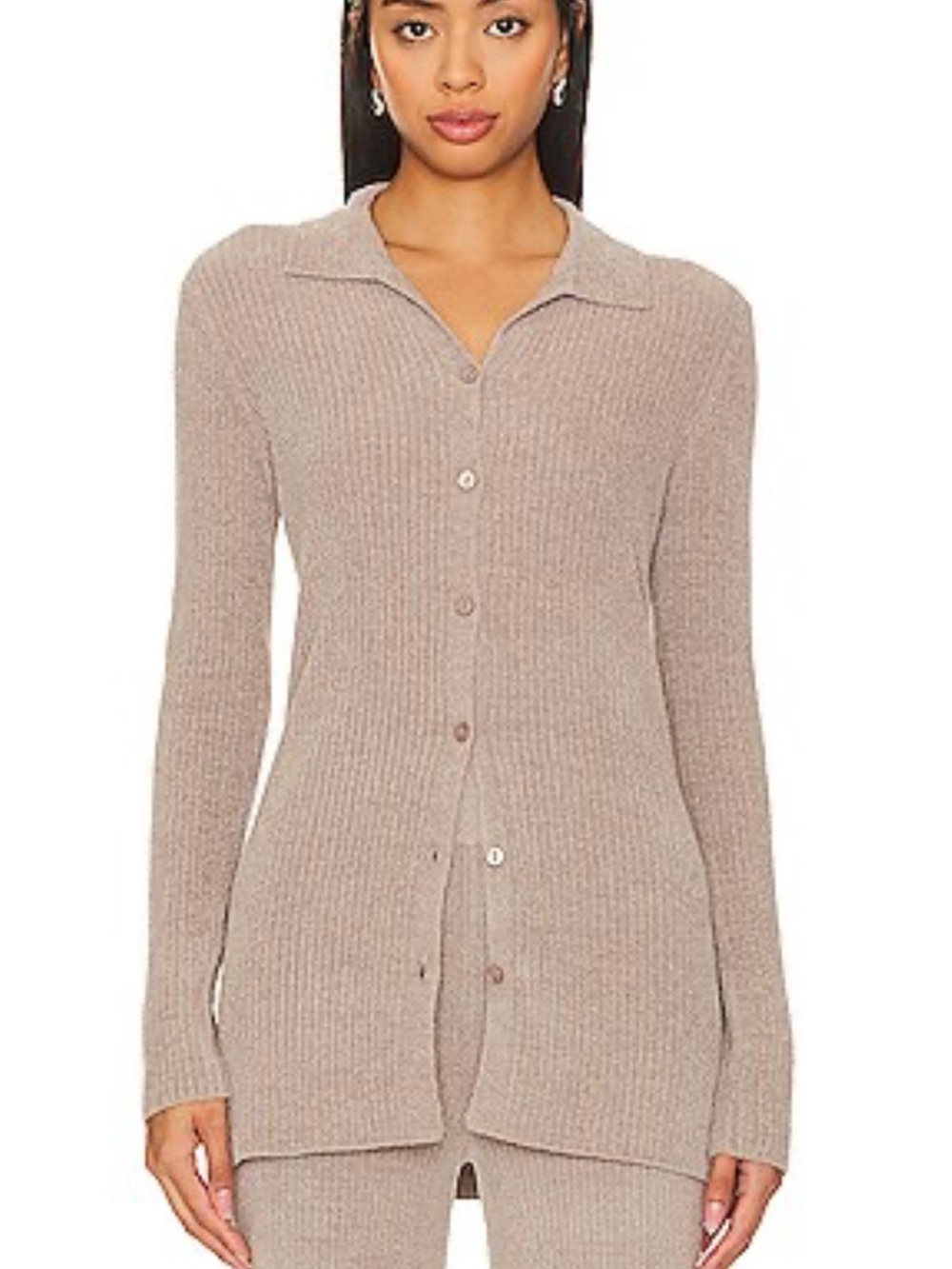 Barefoot Dreams Cozy Chic Ultra lite Ribbed Button-Front Long Sleeve Cardigan